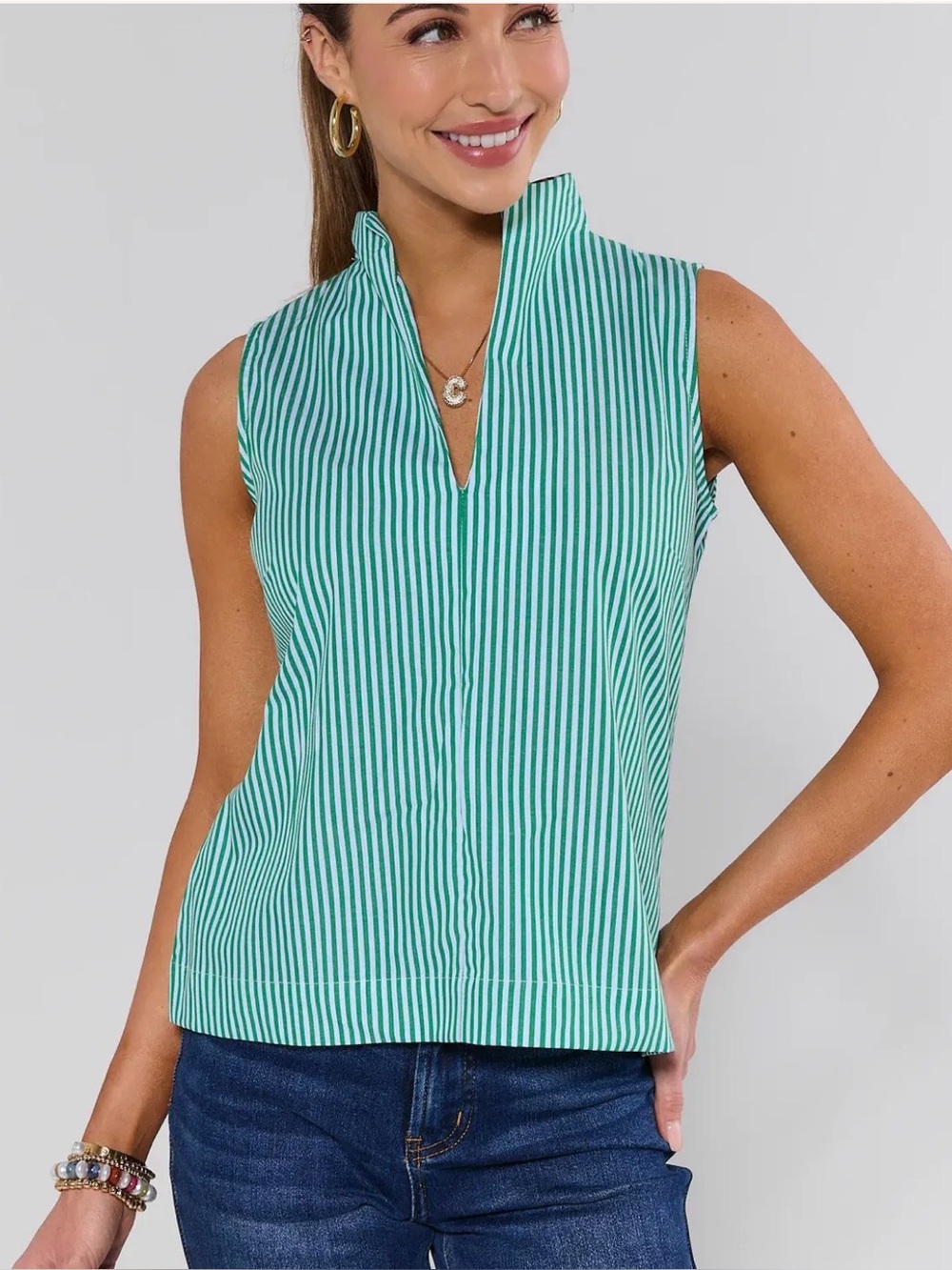 NWT Avara Exclusive Ellie Green Striped Tank Top Size 3XL 100% Cotton